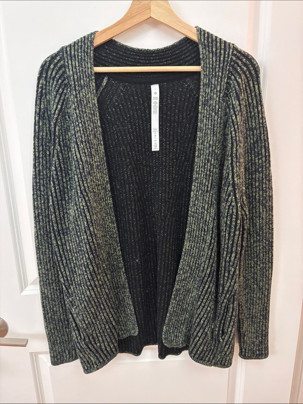 lululemon athletica Open-Front Ribbed Cardigan - Black & Green Marled